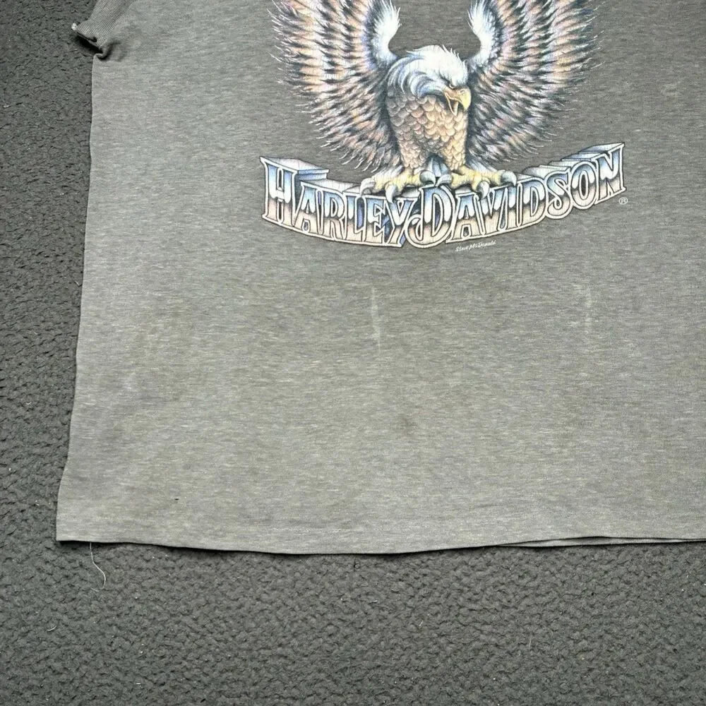 Vintage 3D Emblem Harley Davidson Steve McDonald Eagle Art T Shirt Thin Burnout